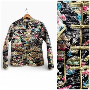Vintage Anne Carson Silk Shell Multicolor Floral Print Quilted Jacket Medium
